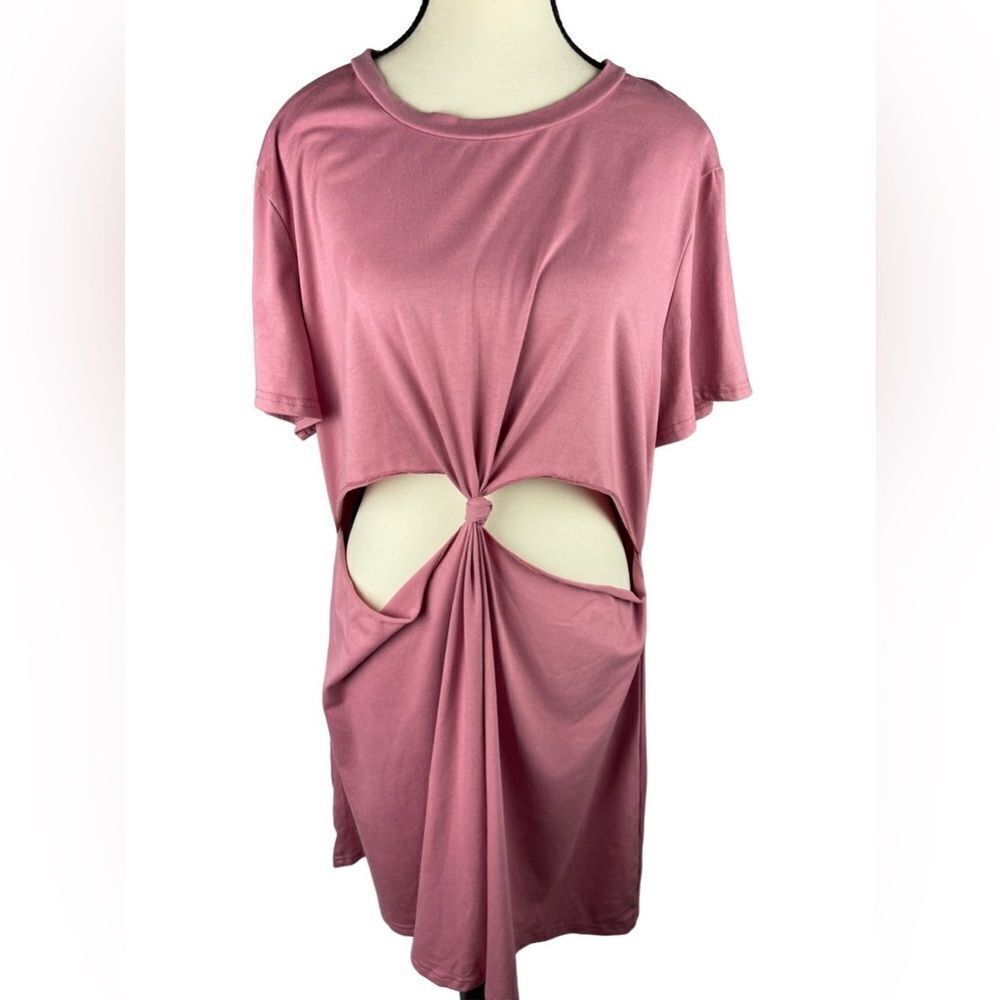 Shein Curve Women’s Pink Twist Cut-Out Front Cotton Blend Mini Dress Size: 2XL - Picture 4 of 9